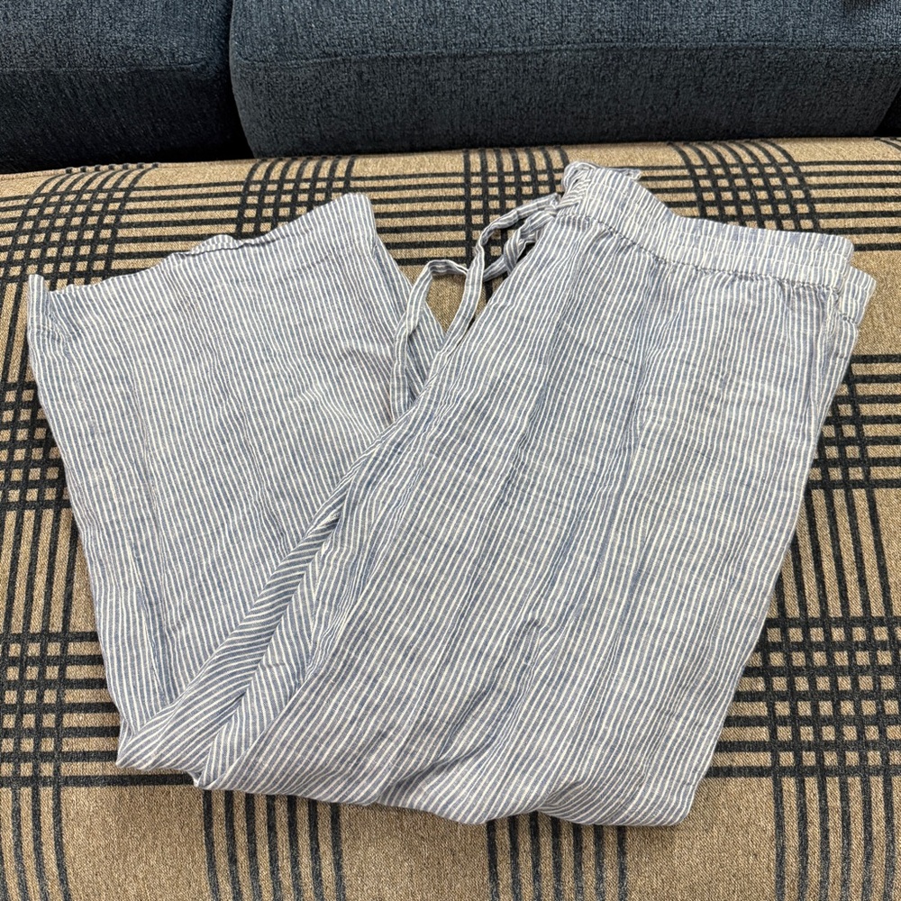 Calvin Klein Blue and White Striped Linen Pants